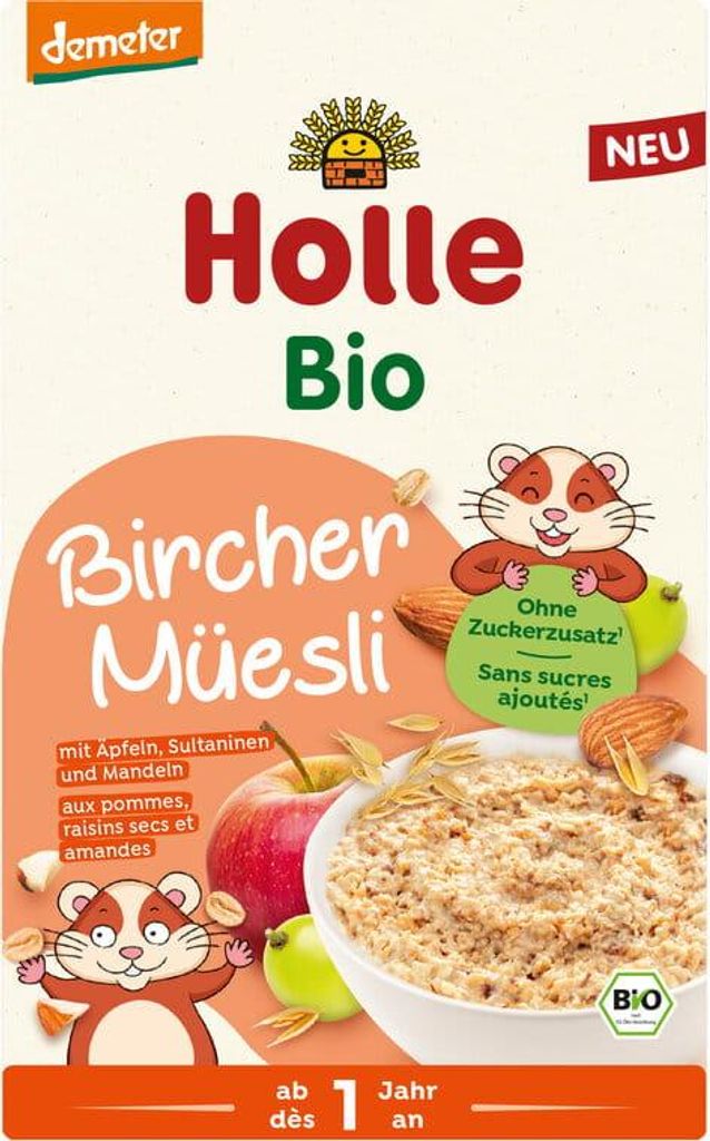 Bircher-Müsli mit Apfel, Rosinen und Mandeln, ohne Zuckerzusatz, ab 1 Jahr, Demeter-Bio, 200 g – HOLLE