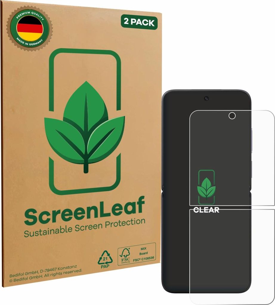 2x ScreenLeaf Schutzfolie für Xiaomi MIX Flip nachhaltiger Displayschutz Display Schutz Folie Klar Transparent