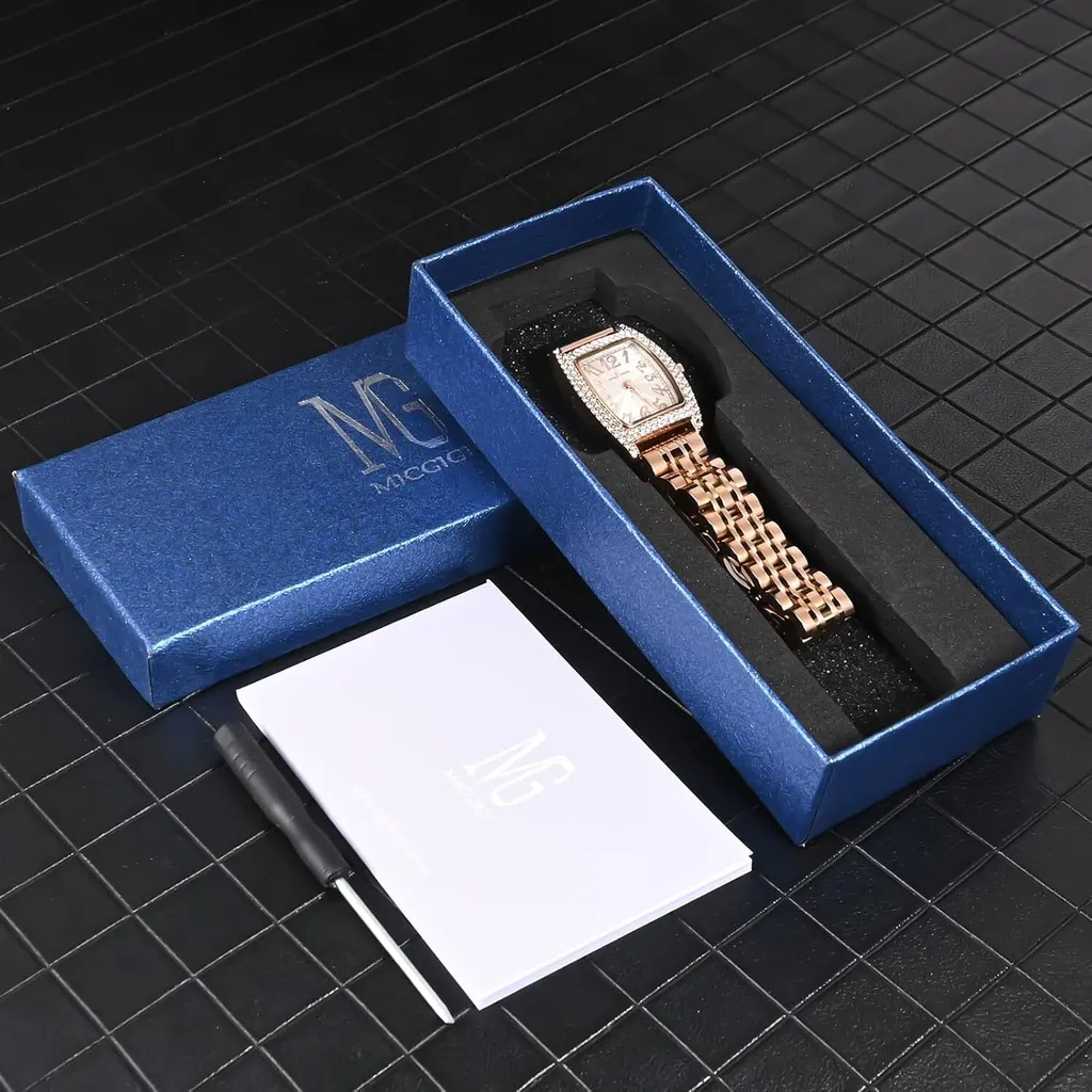 MICGIGI orologio da polso al quarzo da donna, orologio analogico rettangolare con finiture in pietra, quadrante casual, orologio da polso in acciaio inossidabile per l'eleganza di tutti i giorni - 4