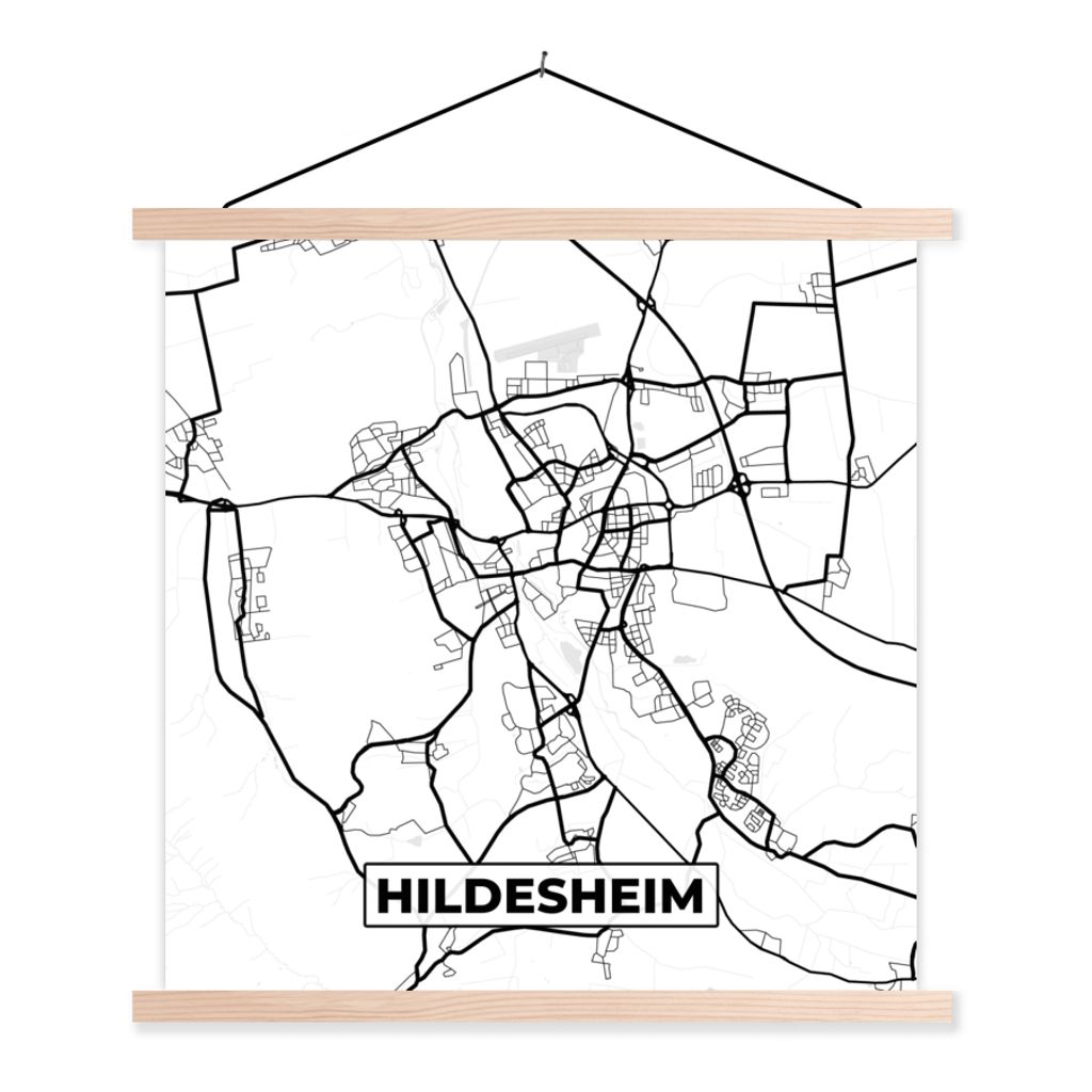 MuchoWow Textilposter Hildesheim - Stadtplan - Karte 120x120 cm mit holzfarbenen Rahmen - Textil-Poster