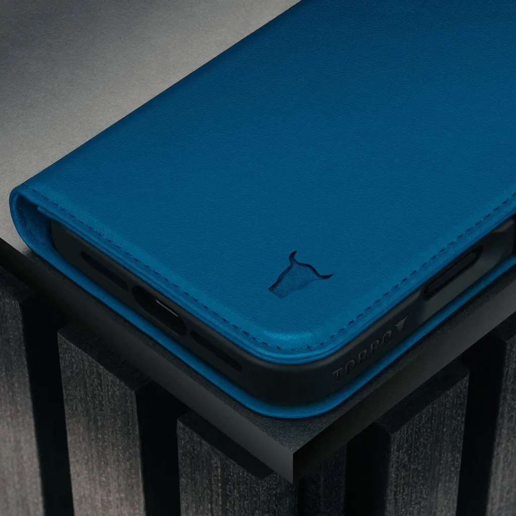Cover MagSafe iPhone 17 Pro Max TORRO Pelle Vera Blu Cobalto - 7