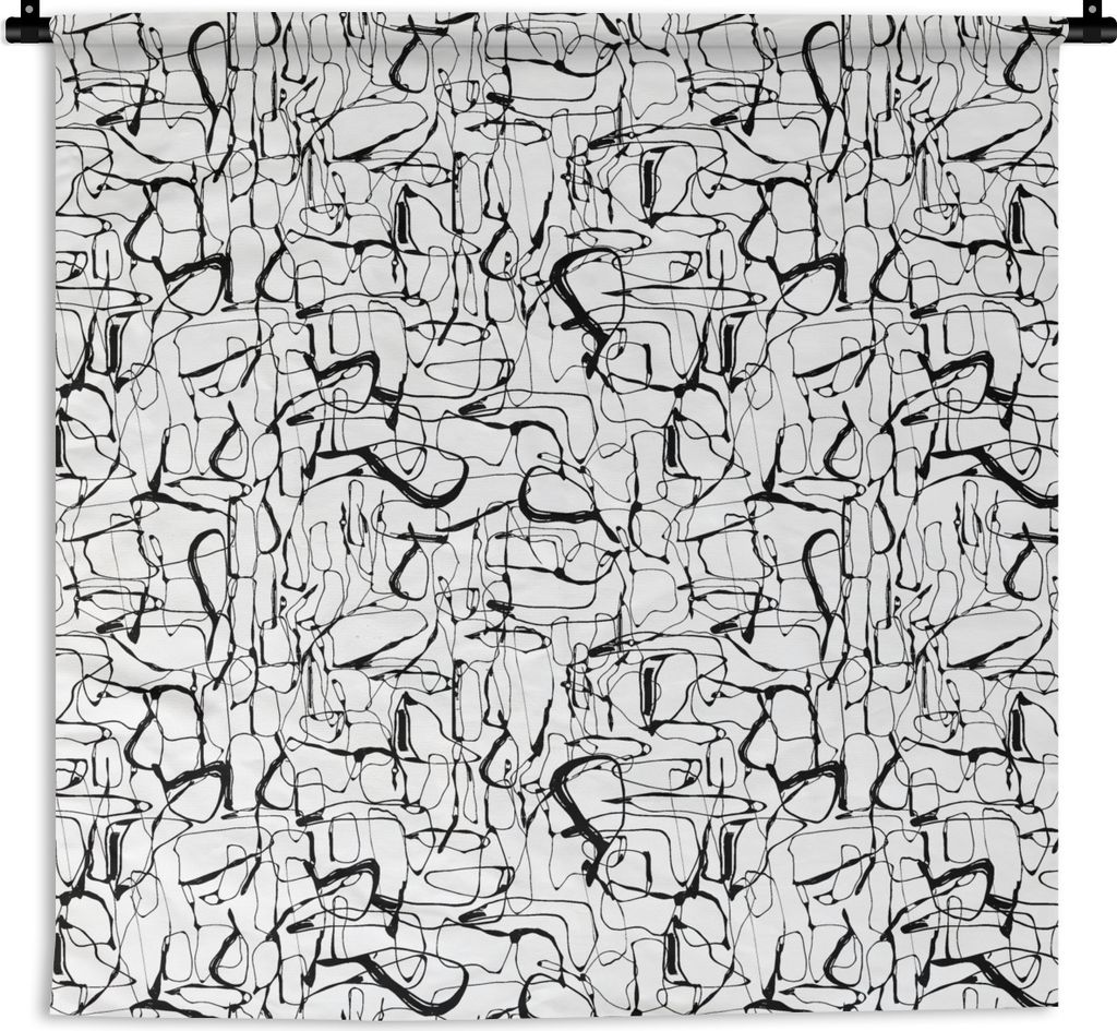 MuchoWow Wandteppich Wandbehang Linienkunst - Abstrakt - Muster - Schwarz und Weiß 120x120 cm Tapisserie Dekoration Wandtuch - Modern - Baumwoll...