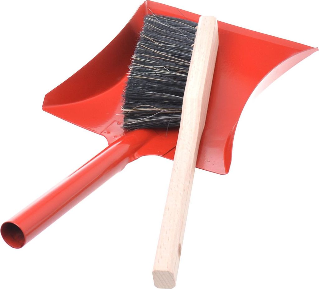 Aqbau Kehrschaufel Metall mit kurzem Metallgriff - Kehrichtschaufel Kehrblech zum Reinigen und Kehren + Handbesen mit langem Stiel - Holzbesen - Ke...