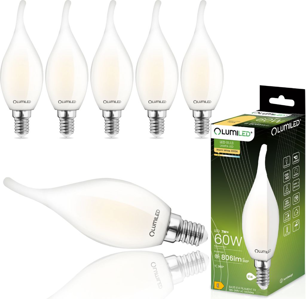LUMILED BA35 E14 LED Lampe 6 Stück Set 7W (ersetzt 60W) Produktbild 