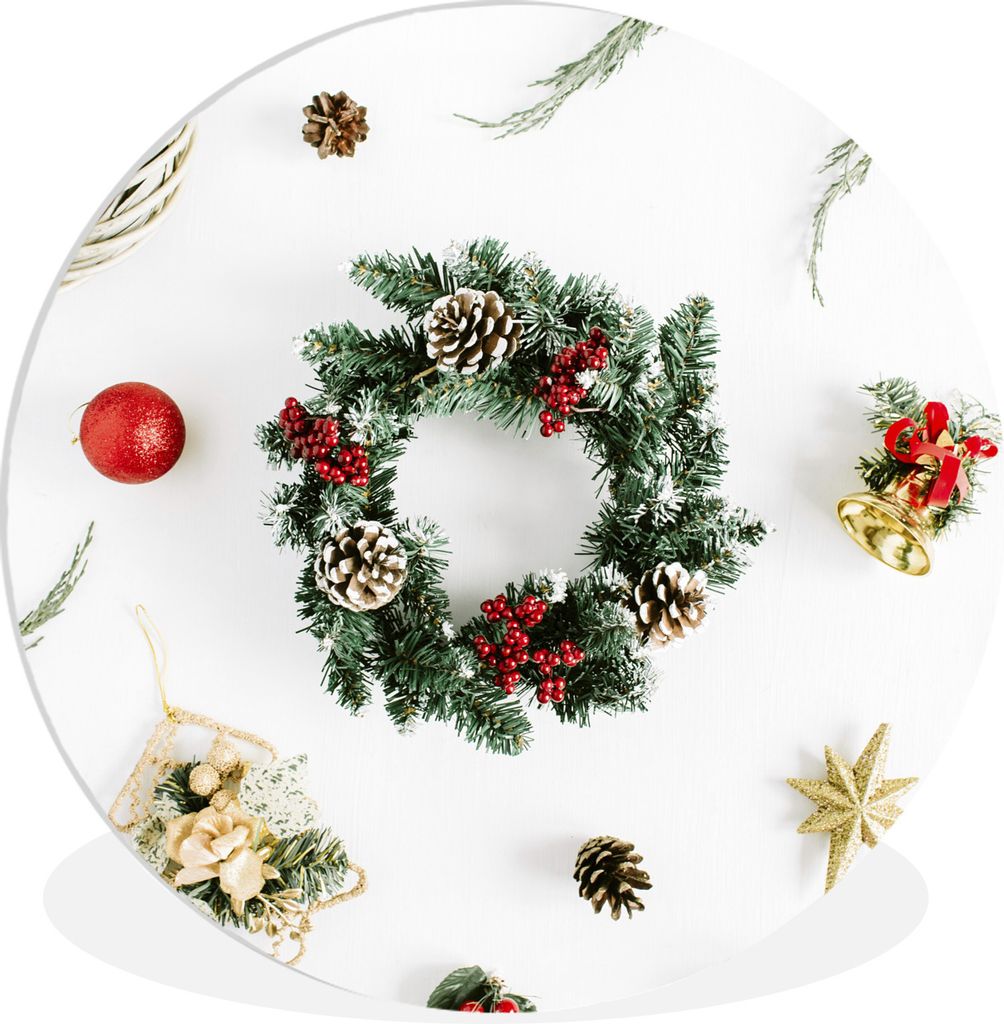 MuchoWow Rundes Wandbild - Runde Bilder Winter - Weihnachten - Kranz Ø 30 cm Kreis Wanddekoration Kunststoff - Wandkreis - Wandschmuck - Schlafz...