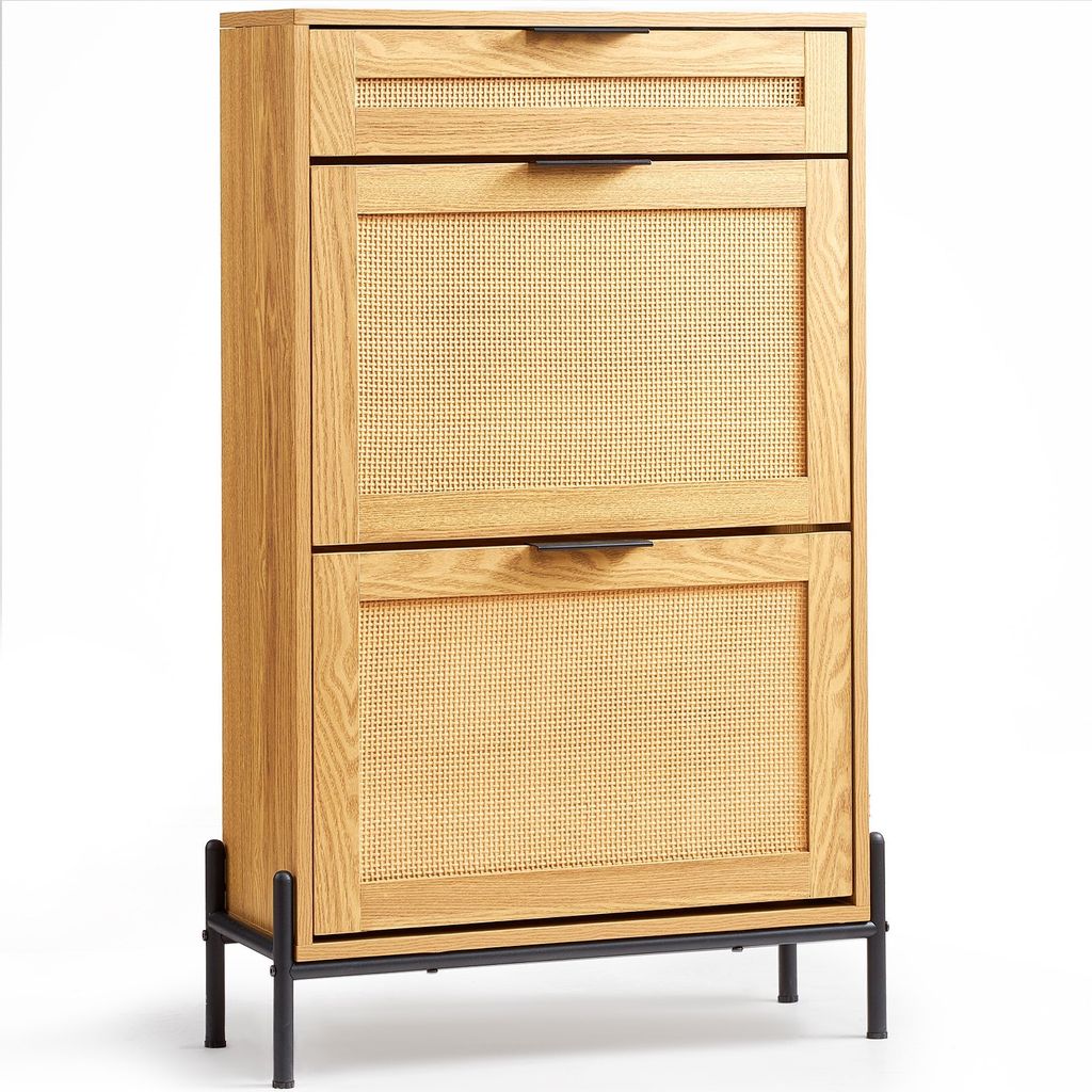 Rattan-Schuhschrank Schuhkipper mit 2 Klappschubladen 1 Auszugsschublade