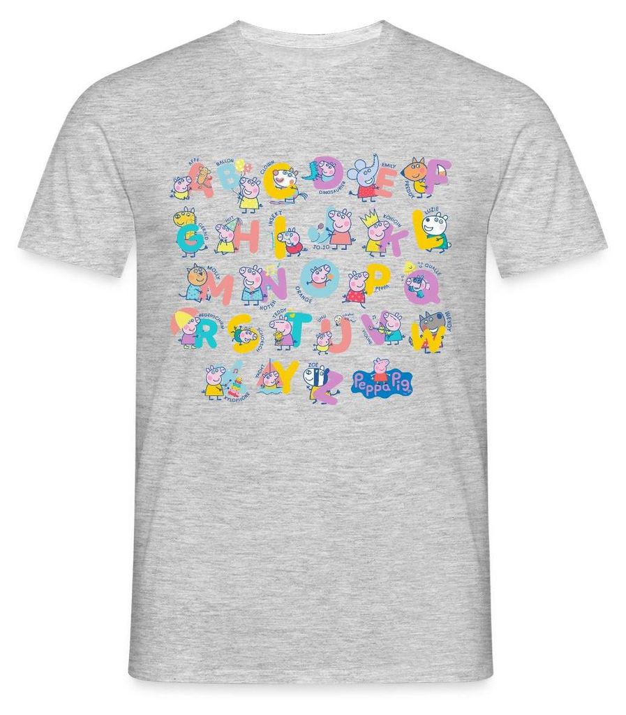 Spreadshirt Peppa Pig Design Alphabet Mit Peppa Männer T-Shirt, S, Grau meliert