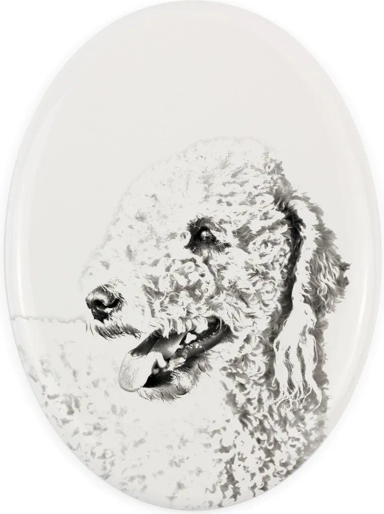 Bedlington terrier - targa commemorativa con immagine di cane, lapide con stampa, targa ovale personalizzata del marchio Art-Dog
