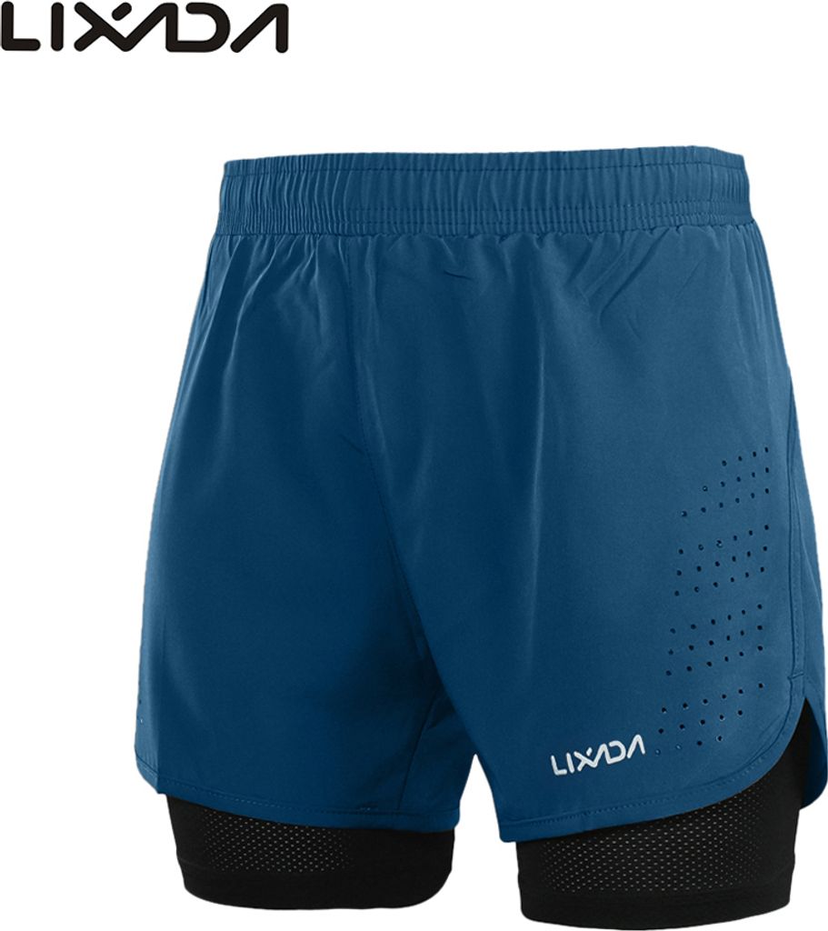 Lixada Laufshorts, Sportshorts, Herrenshorts, Fitness, schnell trocknende Hosen, Radlerhosen, atmungsaktiv, dunkelblau, Größe L