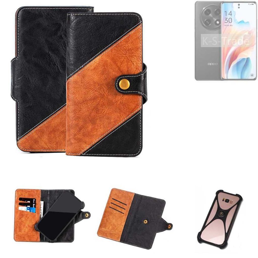 K-S-Trade Handyhülle Schutzhülle Bookstyle Case Wallet-Case kompatibel mit Oppo A2 Pro Handy Cover Bumper Klapphülle schwarz hellbraun 1x