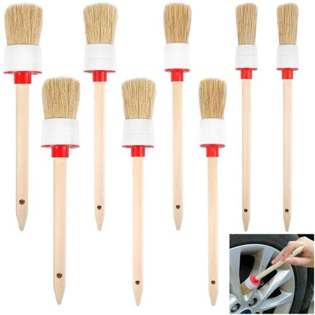 Kit de brosses de nettoyage voiture 8 pièces en fibres naturelles auto