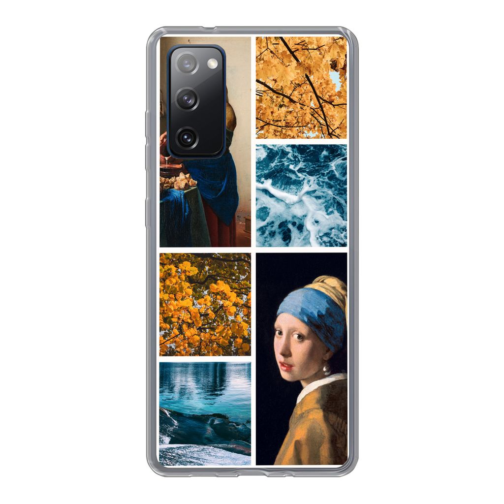 MuchoWow Handyhülle Schutzhülle Hülle für Samsung Galaxy S20 FE Milchmädchen - Mädchen mit Perlenohrring - Collage Silikon Softcase Handy H...