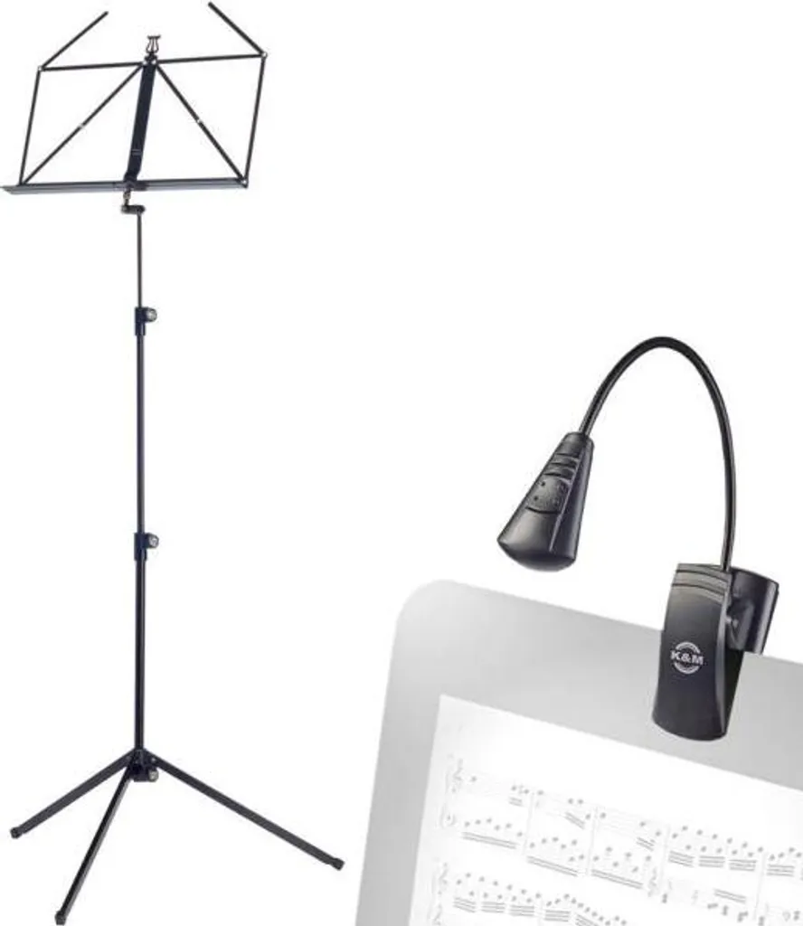 Pupitre à musique K&M 100-1 Schwarz avec lampe LED intégrée pliable