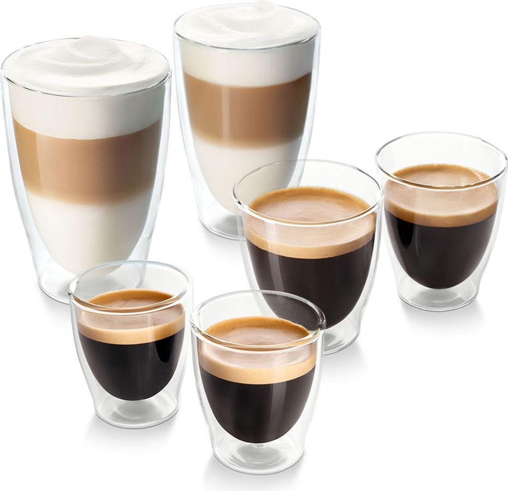 Tchibo 6er Gläser Set, 2x Latte Macchiato, 2x Caffè Crema, 2x Espresso, Doppelwandig, Modernes Design, heiß und kalt