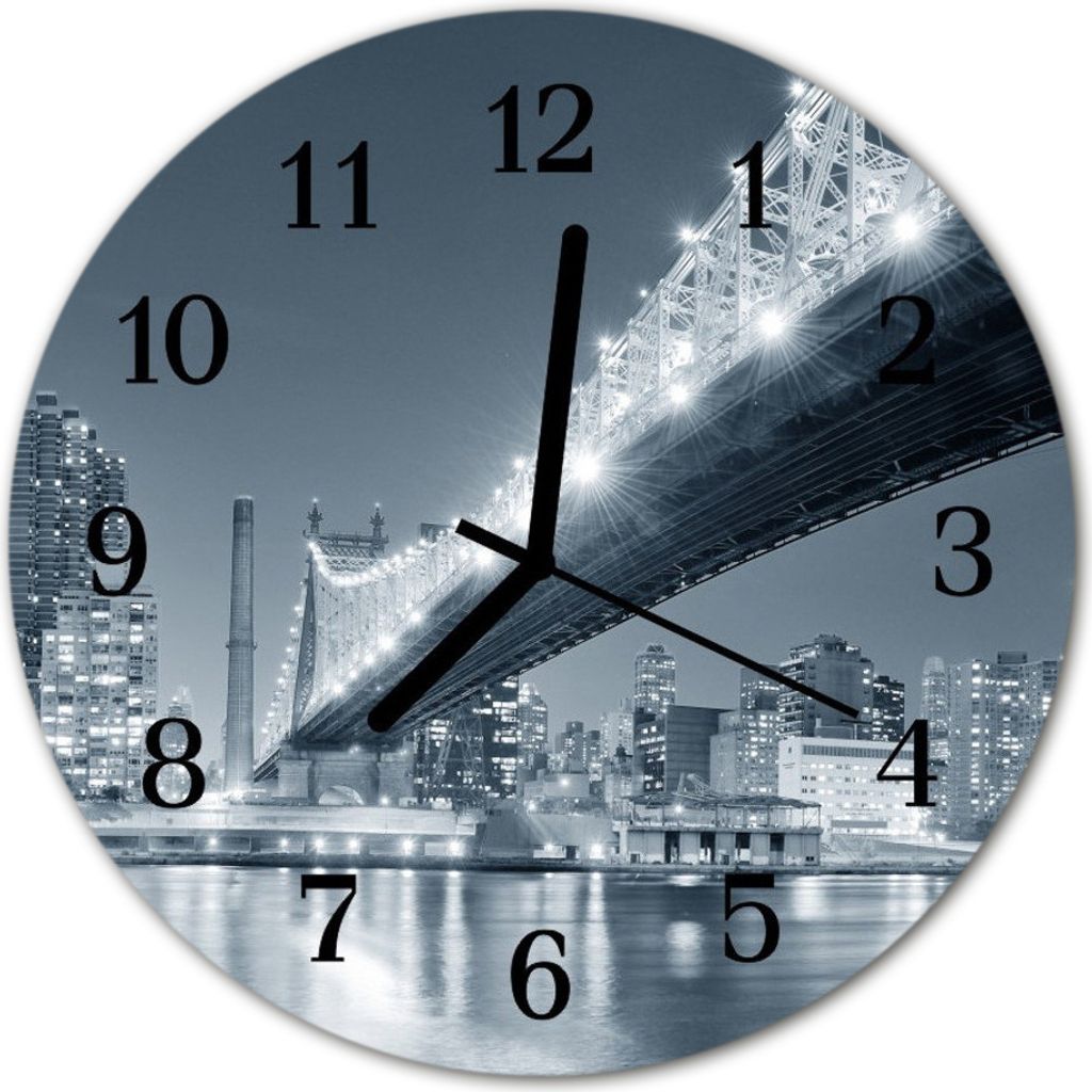Glasuhr Wanduhr Küchenuhr Echt-Glas 30fi cm Brücke grau