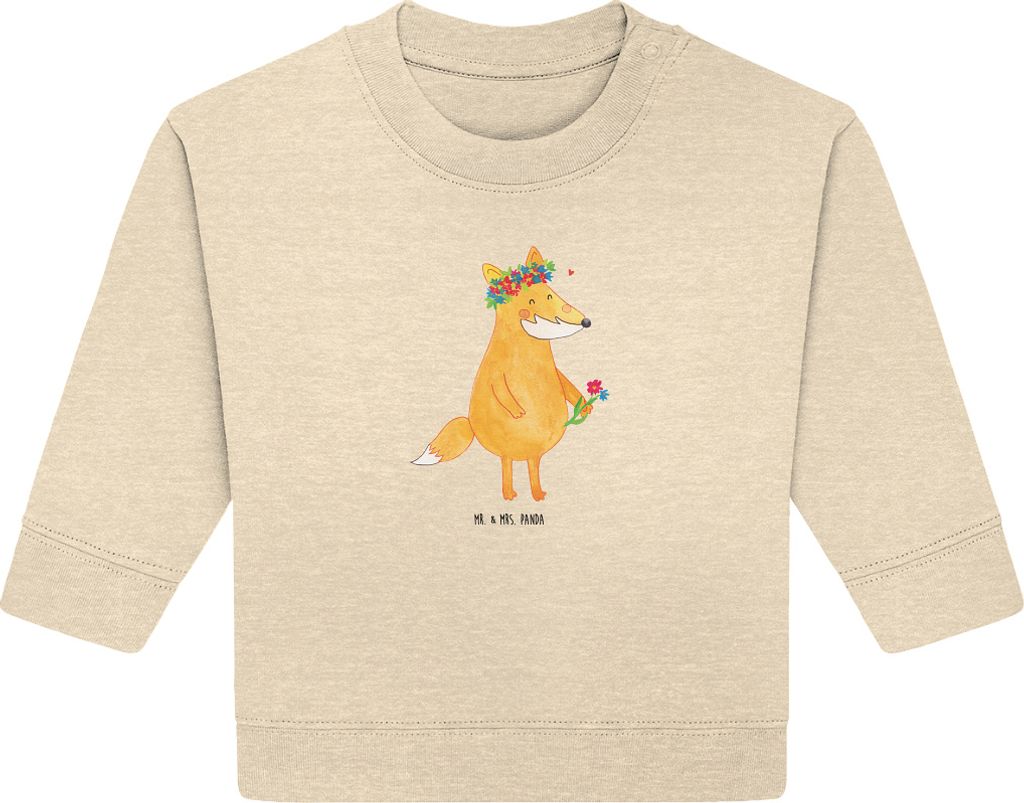 Mr. & Mrs. Panda Organic Baby Pullover Fuchs Blumen 6. - 12. Monat - Natural Raw - Geschenk, Blume, Liebe, Blumenliebe, Bullover, Boho, Ich