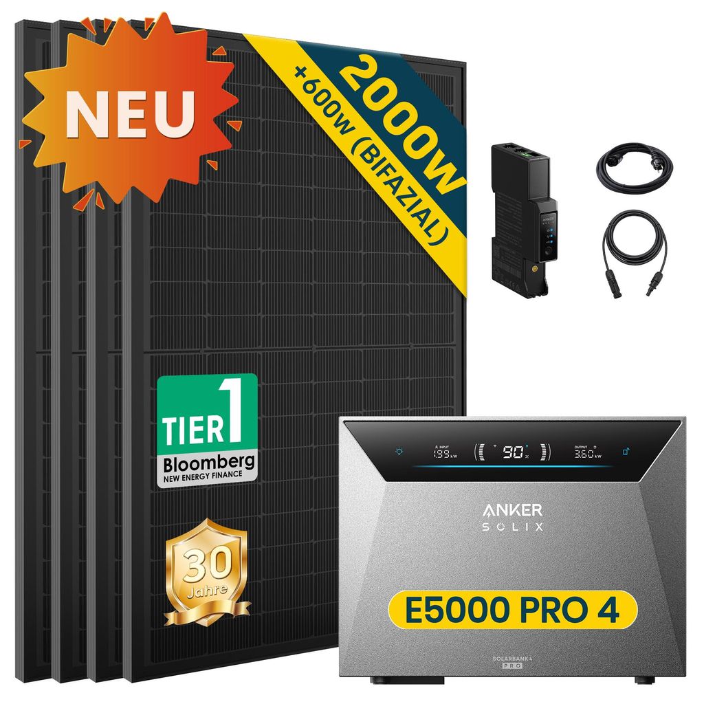 Balkonkraftwerk 2000W (4x500W) mit Anker Solix Solarbank 4 Produktbild 