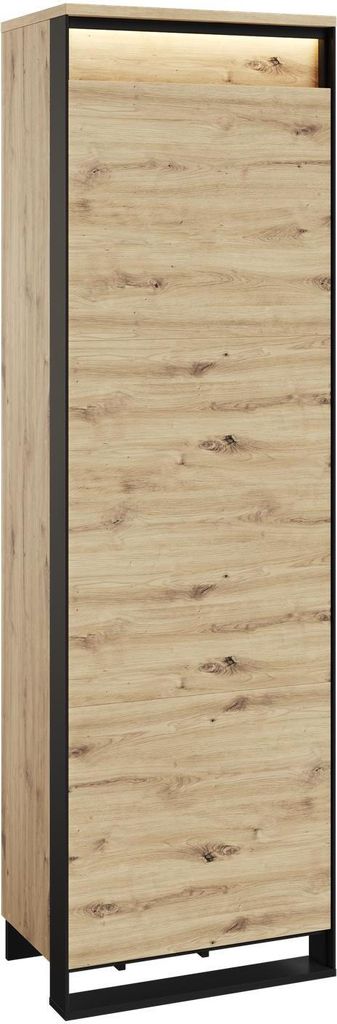 Kleiderschrank QUANT QG-01 mit LED-Beleuchtung Drehtürenschrank 60 x 200 cm Mehrzweckschrank Schrank Push-to-Open Loft (Artisan Eiche / Schwarz)