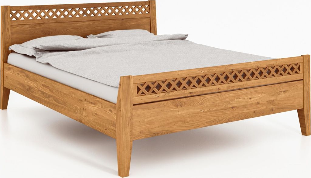 Bett ODYS 180 x 220 aus Massivholz, mit Holzkopfteil, Naturgeölt