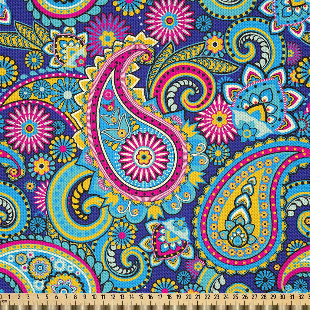 ABAKUHAUS Paisley Satin Stoff als Meterware, Traditionell Blattartig Paisley Elemente Mit Orientalisch Motiv Im Stoffmuster, 5 M (148 x 500 cm), Me...