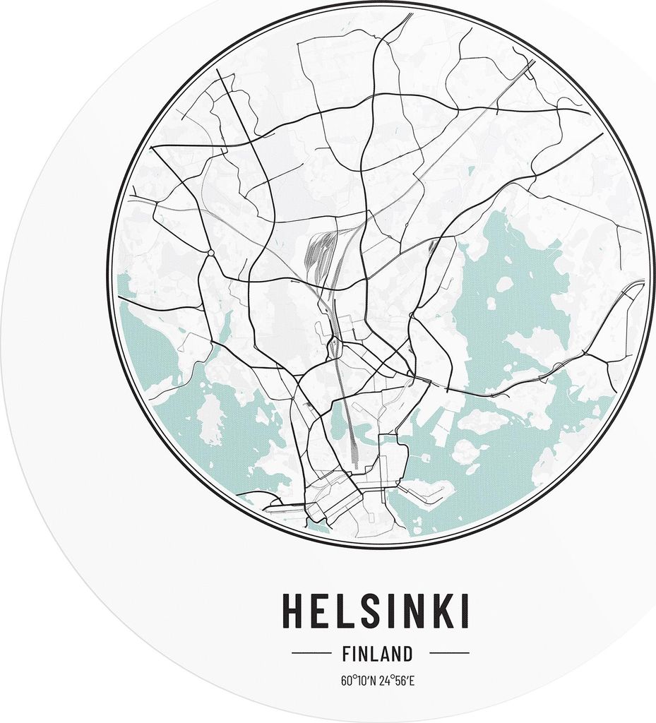 DEQORI Fototapete rund Ø 80 cm 'Stadtplan Helsinki' Wand Tapete Leinwand Sticker