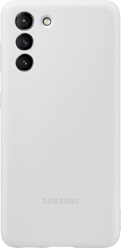 A white Samsung phone case is shown from the back.