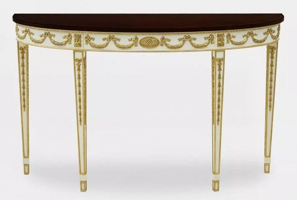 Casa Padrino Luxus Barock Konsole Weiß / Gold / Dunkelbraun - Handgefertigter Massivholz Konsolentisch - Luxus Wohnzimmer Möbel im Barockstil - B...