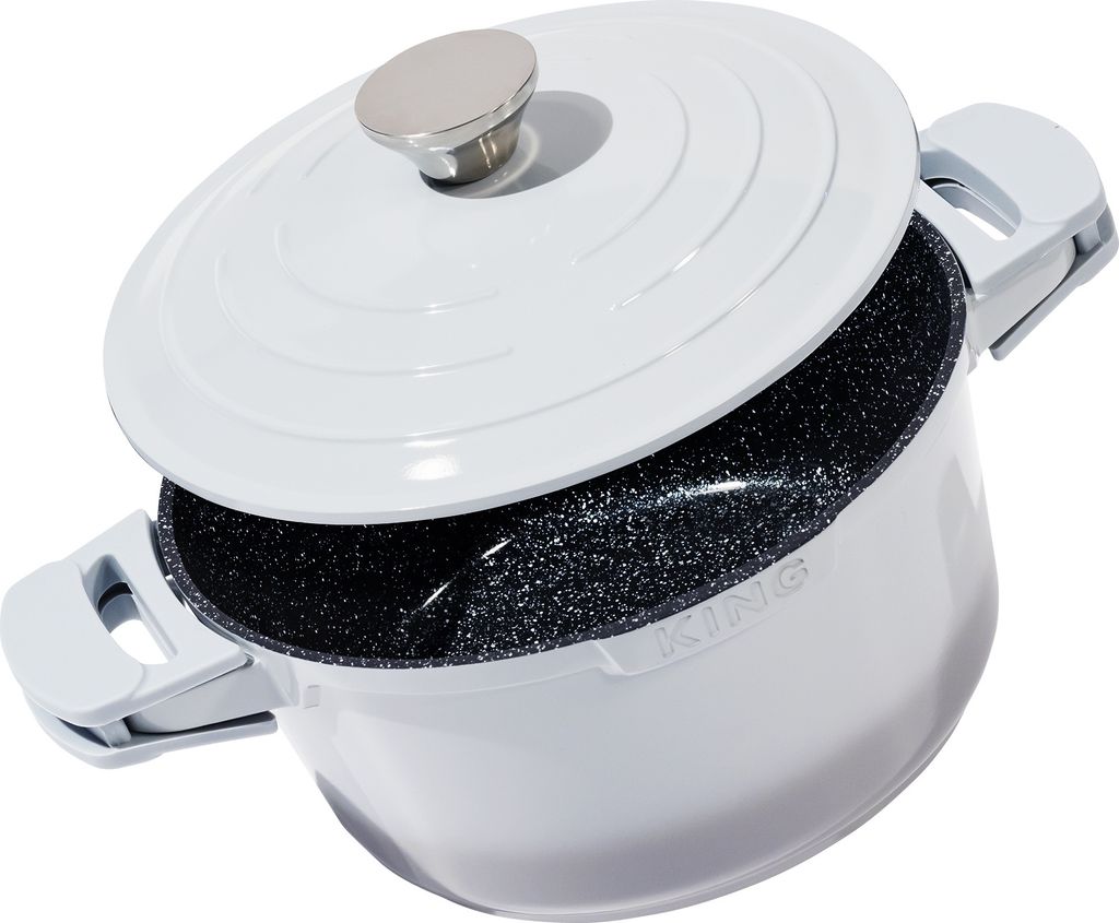Ø28cm Schmortopf ca. 13cm hoch KING SHINE GREY aus Aluguss mit Keramikbeschichtung Innen: FUSION TI / mit Aluguss Deckel / inkl. Leicht abnehmba...