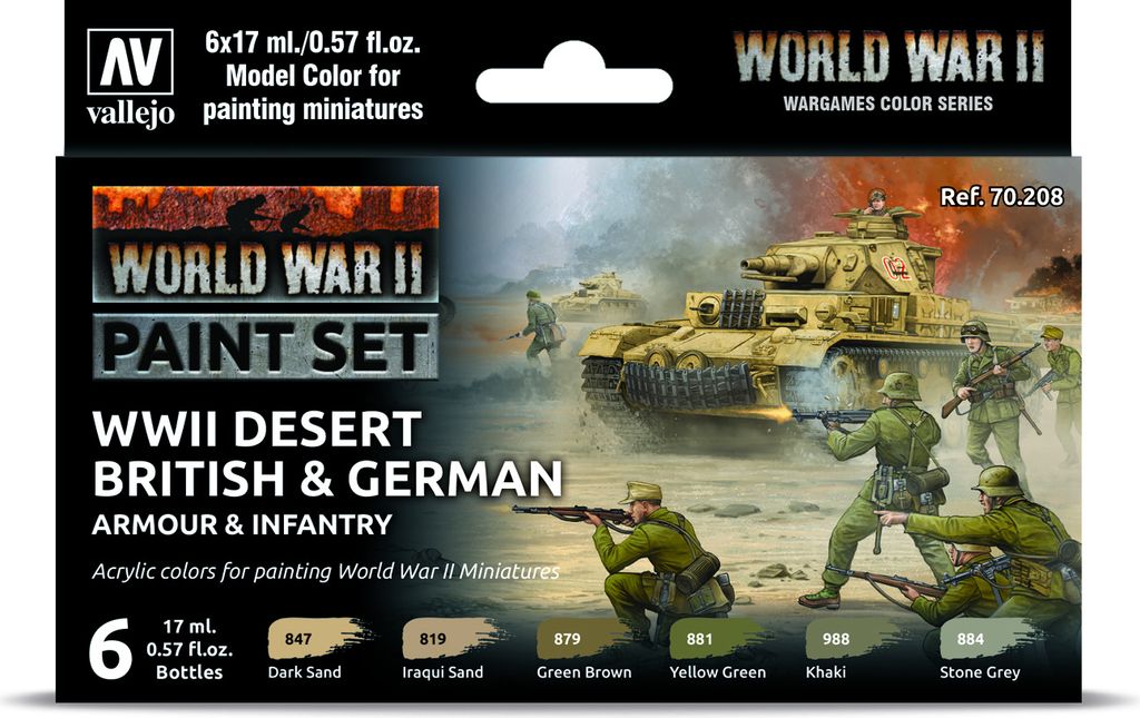 Vallejo Model Color Set 70208 Desert British & German Armour & Infantry Airbrush Farben