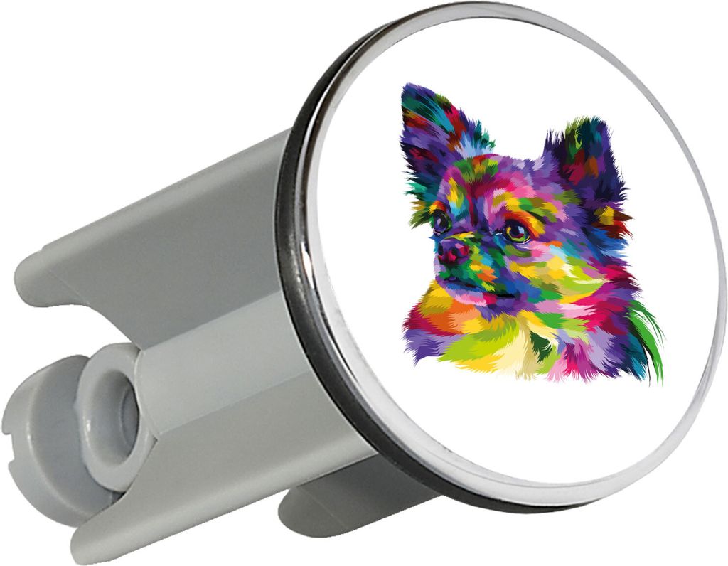 Huuraa Waschbeckenstöpsel Chihuahua Colorful 4cm höhenverstellbar Abflussstopfen Geschenkidee