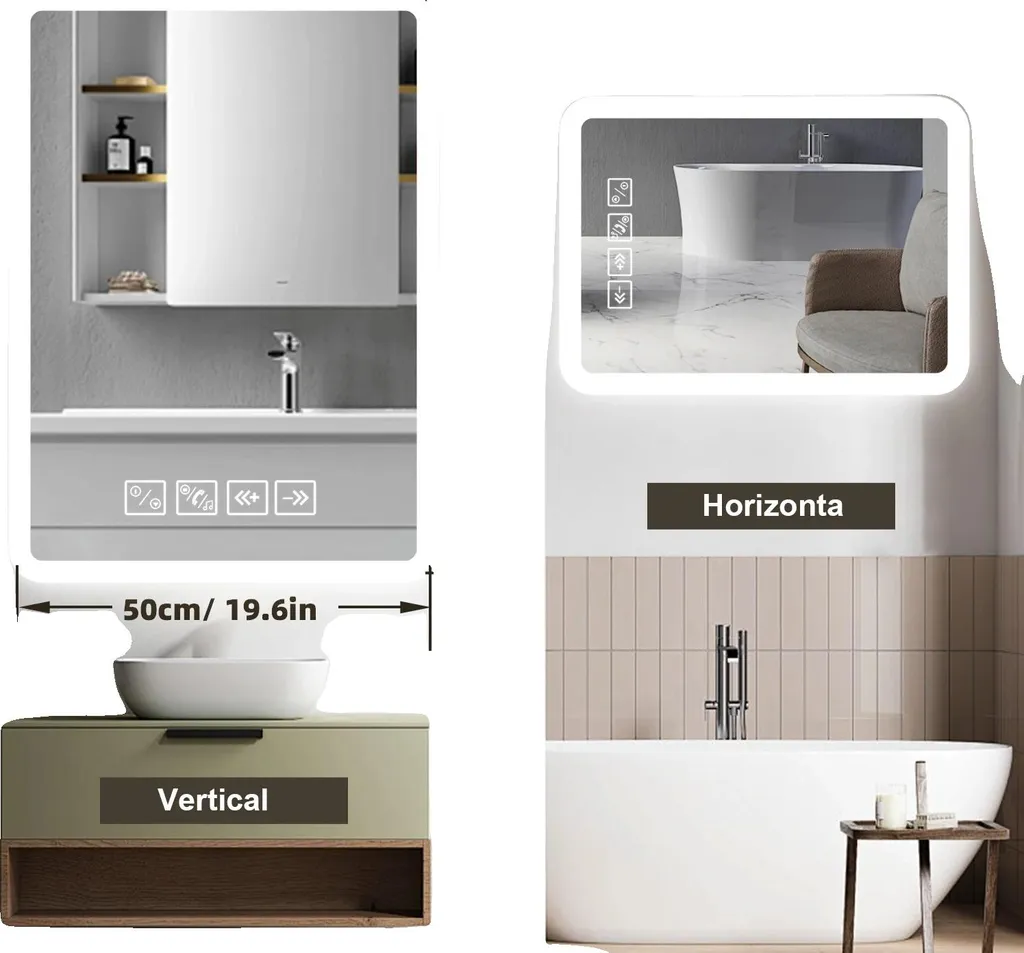 Miroir lumineux LED pour salle de bain argenté avec fonction anti-buée