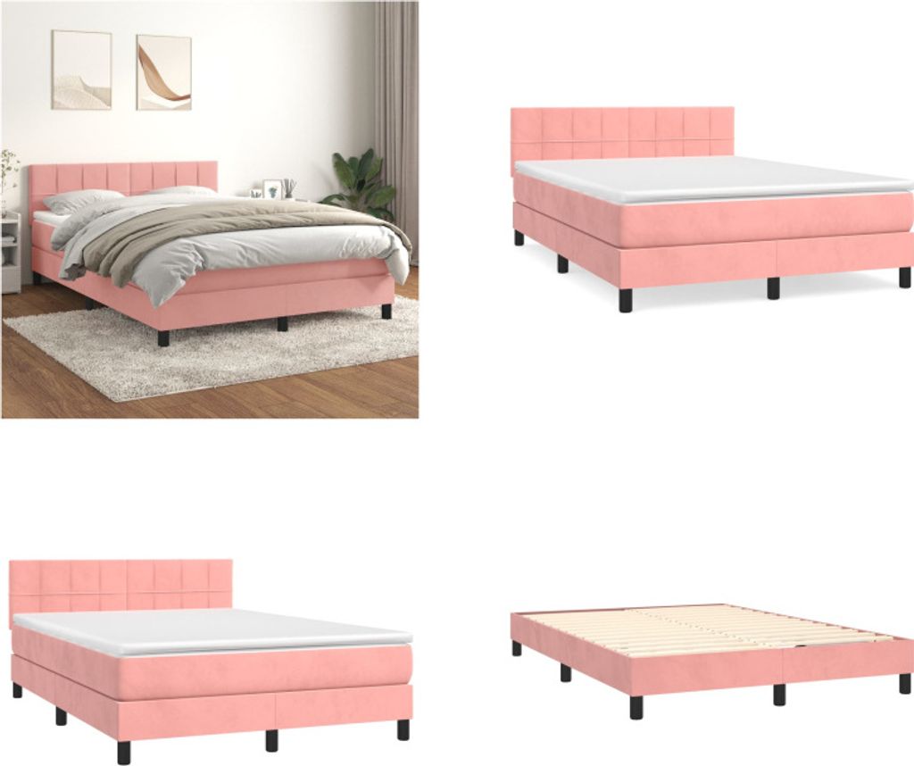 vidaXL Boxspringbett mit Matratze Rosa 140x190 cm Samt - Boxspringbett - Boxspringbetten - Bett - Schlafzimmermöbel