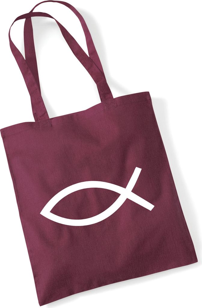 Huuraa Jutebeutel Fische Symbol 10 Liter Burgundy Baumwolle Tasche Geschenkidee