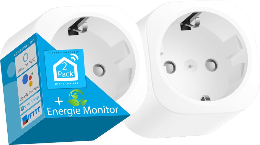 Echos Smart WLAN Steckdose 2er Pack | Sprachsteuerung mit Alexa u. Google Home | App-gesteuert | Smart Home Steckdose | Mit Kindersicherung | Ferns...