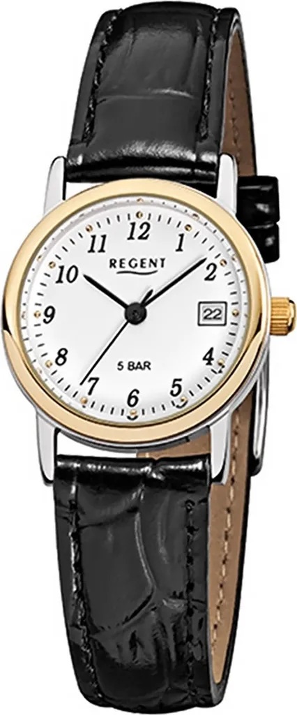 Regent F-828 Montre Femme avec Bracelet Cuir Véritable et Cadran Noir Pur