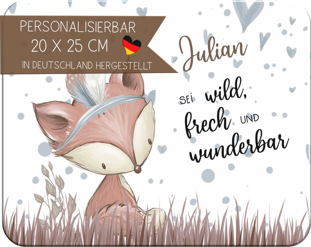 Kinder Frühstücksbrettchen  Fuchs Leon   mit Name Produktbild 