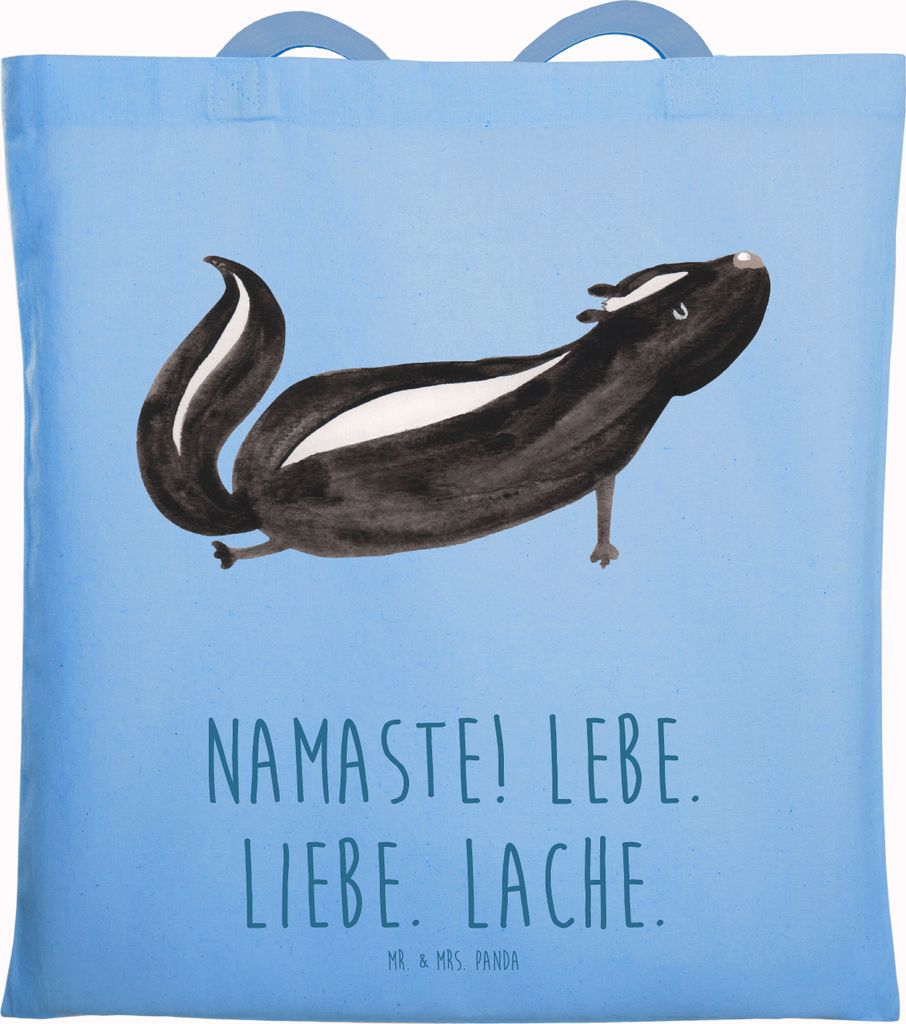 Mr. & Mrs. Panda Stoffbeutel Stinktier Yoga - Sky Blue - Geschenk, Stinker, Raubtier, Namaste, Tasche, Liebe, Beutel, Shopping, einkaufsshopper, Ju...