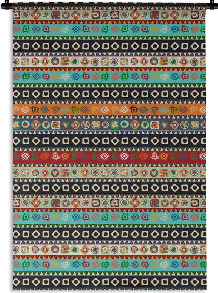 MuchoWow Wandteppich Wandbehang Muster - Azteken - Symbole - Regenbogen 90x135 cm Tapisserie Dekoration Wandtuch - Baumwolle - Wandskulptur