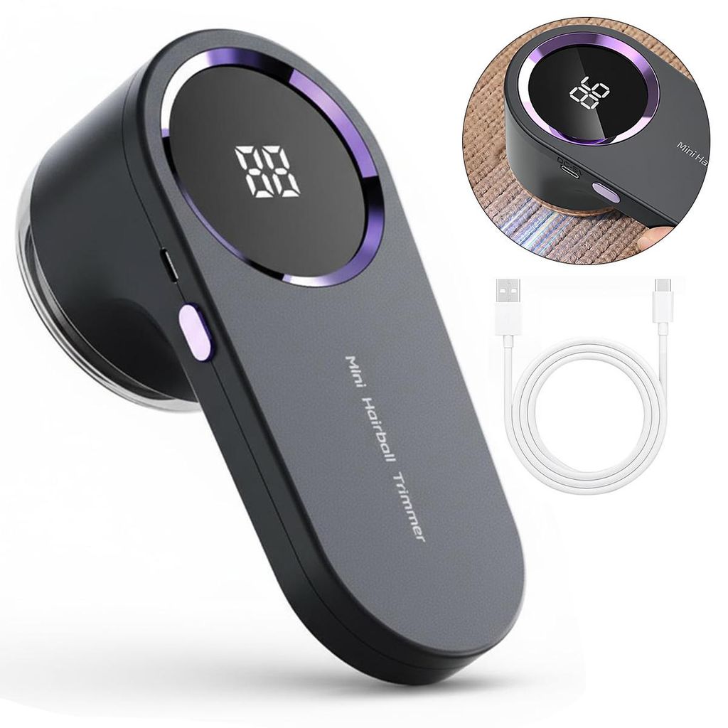 Elektrischer Fusselentferner, Fusselrasierer, 9000 U/min, kabellos und wiederaufladbar, mit LCD-Display, 3 Klingen, für Kleidung, Pullover, Sofas