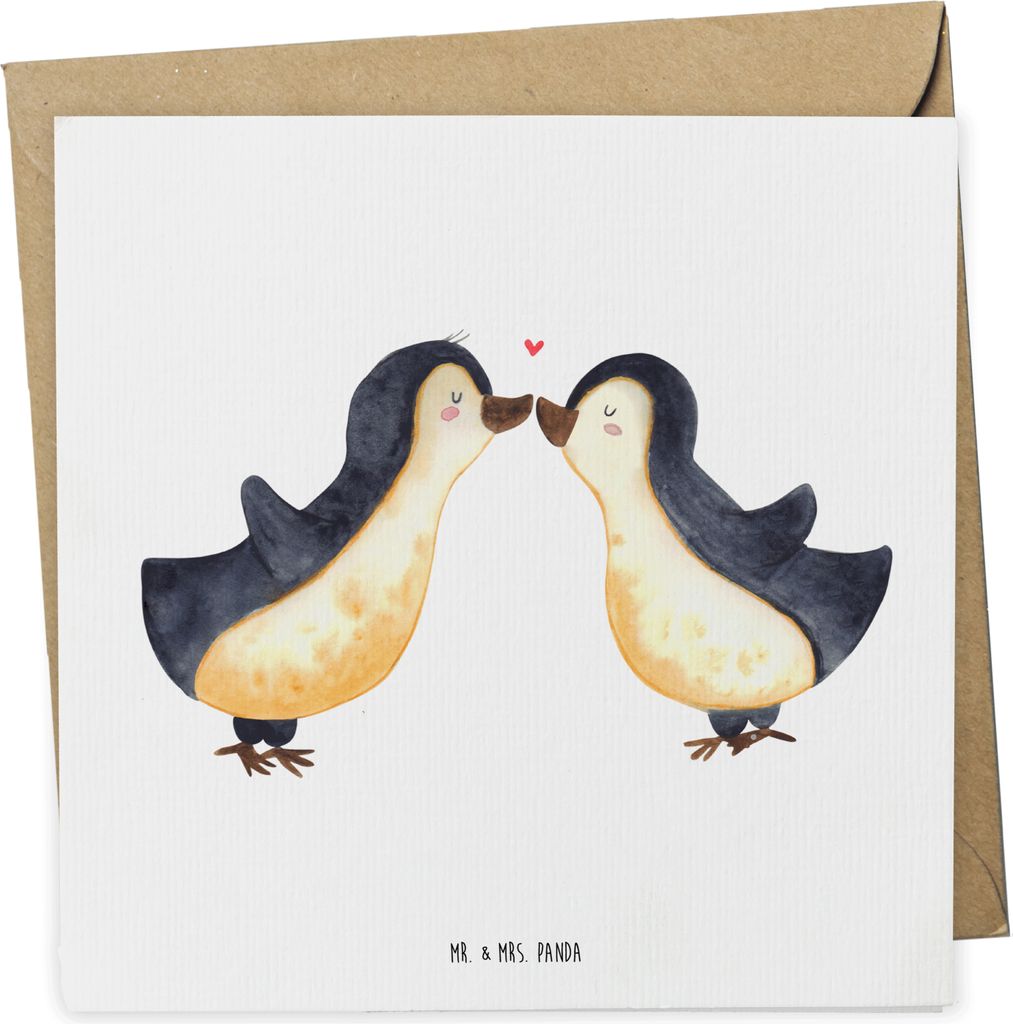 Mr. & Mrs. Panda Grußkarte Pinguine Kuss - Weiß - Geschenk, für Frauen, faltkarte, Freundin, Glückwunschkarte, Valentinstag, Mitbringsel, Klapp...