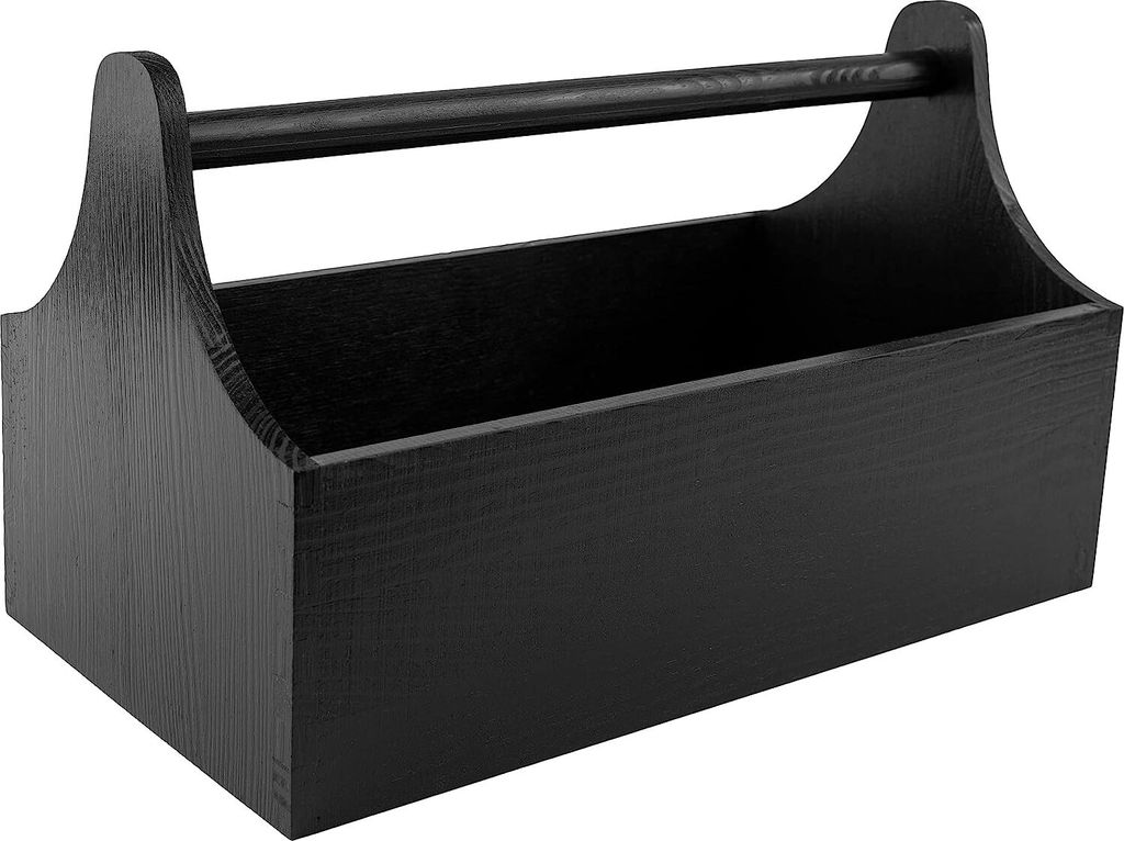 Creative Deco Werkzeugkiste Holz | Werkzeugkasten aus Holz | Maße 34 x 18 x 20,5 cm (+/- 0,5 cm) | Werkzeugkoffer leer | Schwarze Toolbox mit Grif...