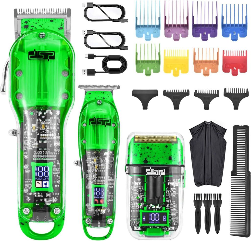 Haarschneider & Barttrimmer für Männer, Profi Barbierset kabellos, Zero Gap, wasserdicht, wiederaufladbar, LED-Anzeige, Glatzenschneider, 8 Kämme