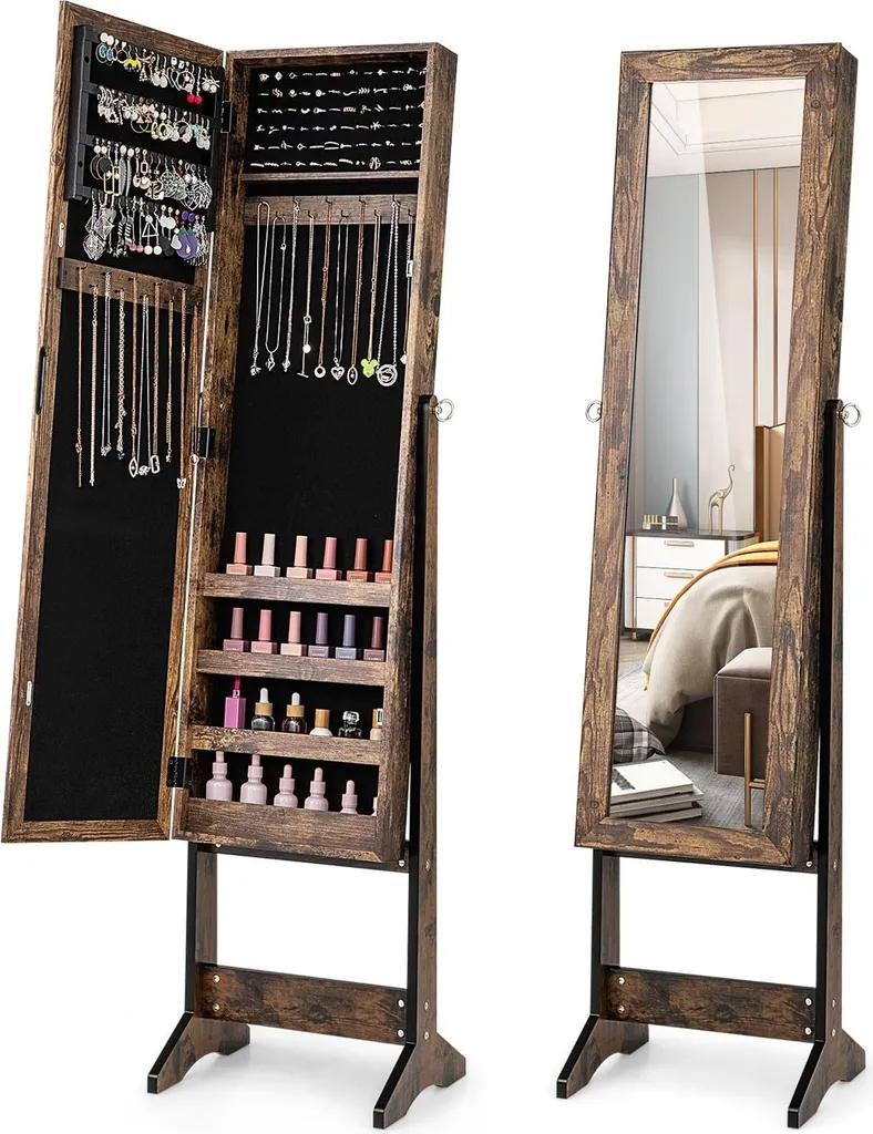 Armoire à bijoux marron avec miroir psyché pour organiser toutes vos parures