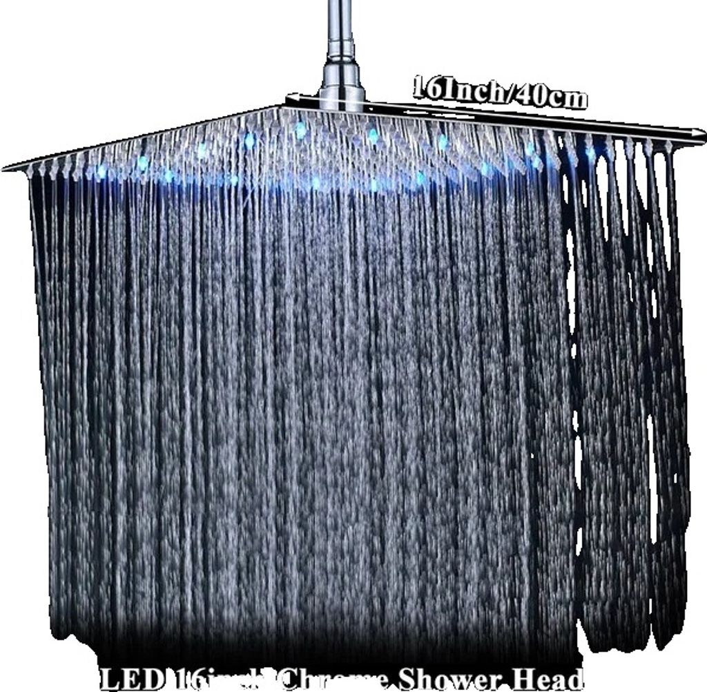 LED-Duschkopf, 16 Zoll Größe, elegantes quadratisches Design, 16 LED Chrom