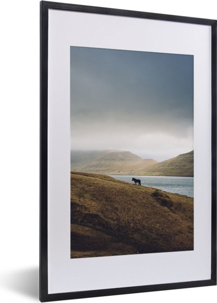 MuchoWow MuchoWow Gerahmtes Poster Pferd - Berg - Landschaft 40x60 cm - Poster mit zchwarzem Bilderrahmen - Poster in Rahmen