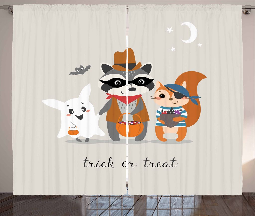 ABAKUHAUS Geist Rustikaler Vorhang, Trick Treat Happy Halloween, Wohnzimmer Universalband Gardinen mit Schlaufen und Haken, 280 x 175 cm, Mehrfarbig