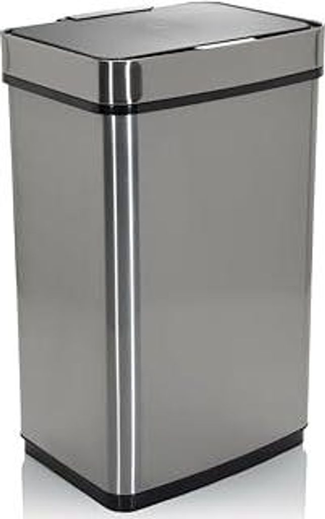 hjh OFFICE 830045 Mülleimer mit Sensor 60L CLEAN IV Edelstahl Silber Automatik Abfalleimer mit LED-Anzeige, rechteckig