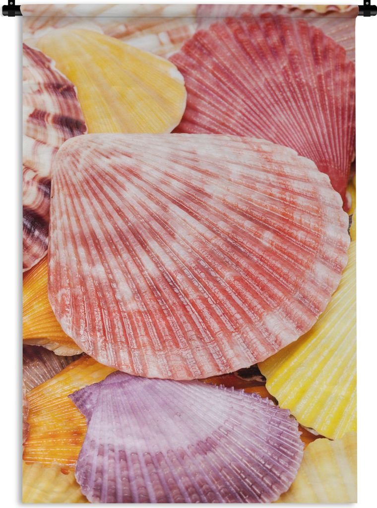 MuchoWow Wandteppich Wandbehang Muscheln - Rot - Gelb - Strand - Sommer 90x135 cm Tapisserie Dekoration Wandtuch - Baumwolle - Wandskulptur