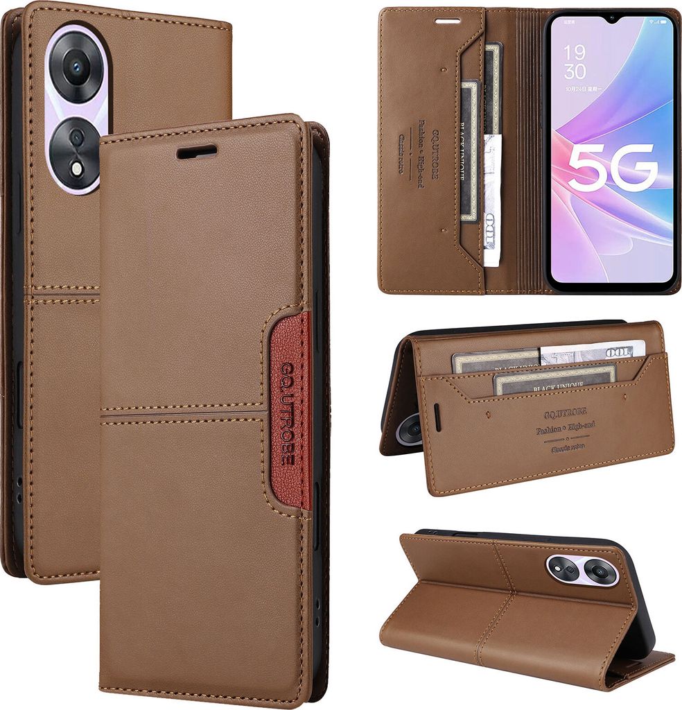 Handyhülle für Oppo A58 5G/A78 5G Hülle, Leder Flip Wallet Kartenfach Stand Schutzhülle Braun