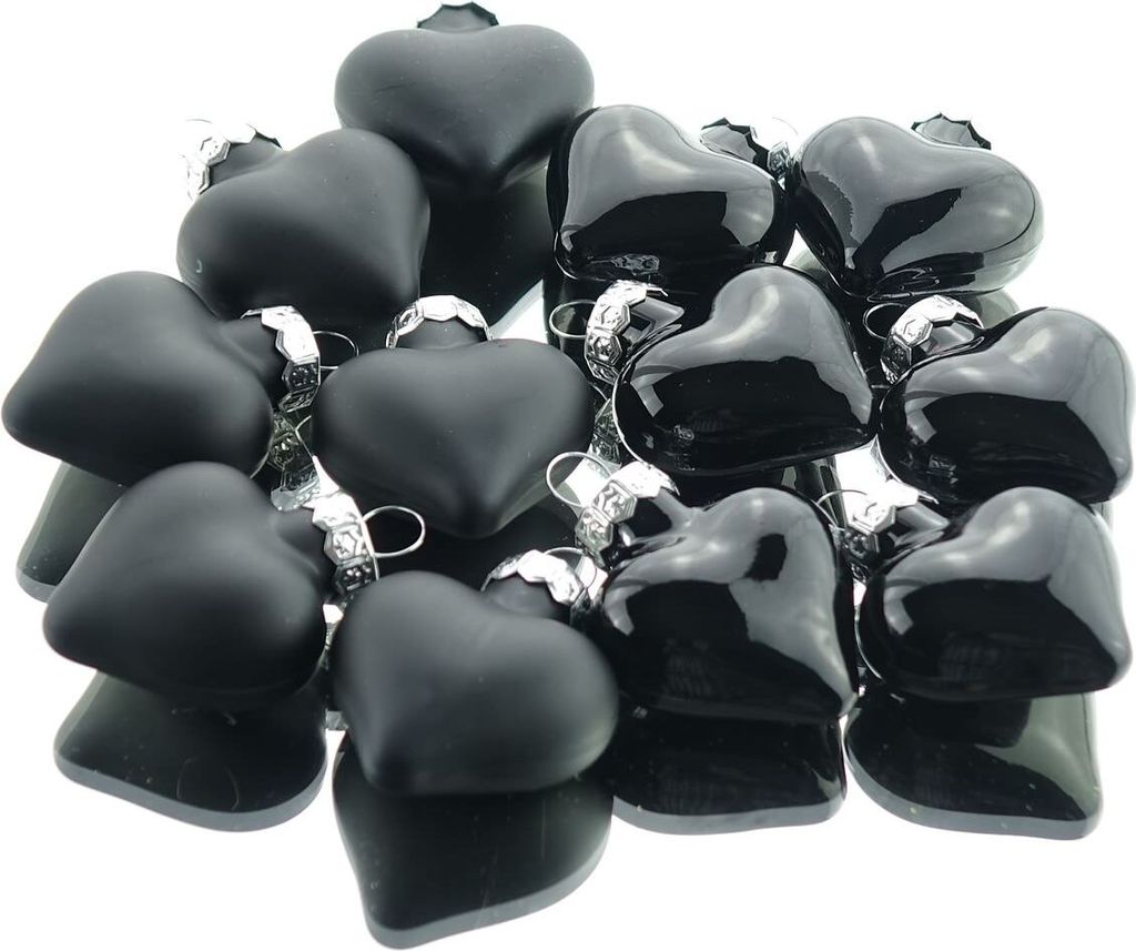 Weihnachtsanhänger Herzen Black schwarz 4 cm aus Glas - Produktbild 